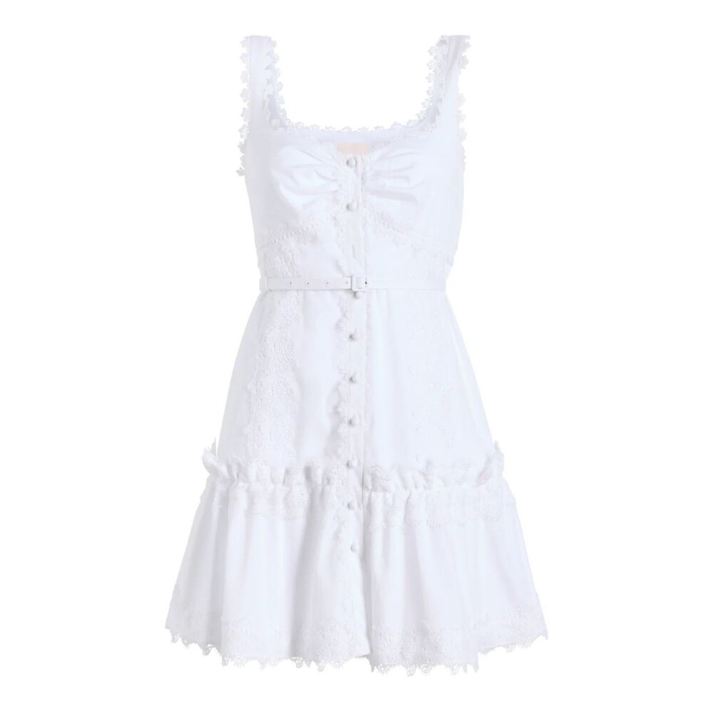 Cinq a Sept Aziza Women’s Lace Trim Button Front Mini Dress size 6 NWT White